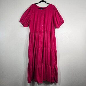 Old Navy Maxi Dress Women Plus Size 2XL Tall Pink Swiss Dot Short Sleeve Boho